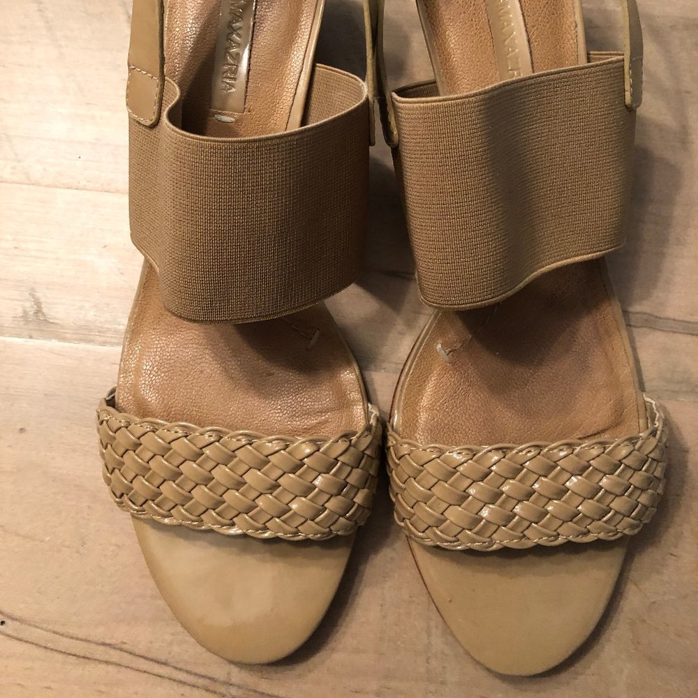 BCBG Max Azria Camel Patent leather sandals